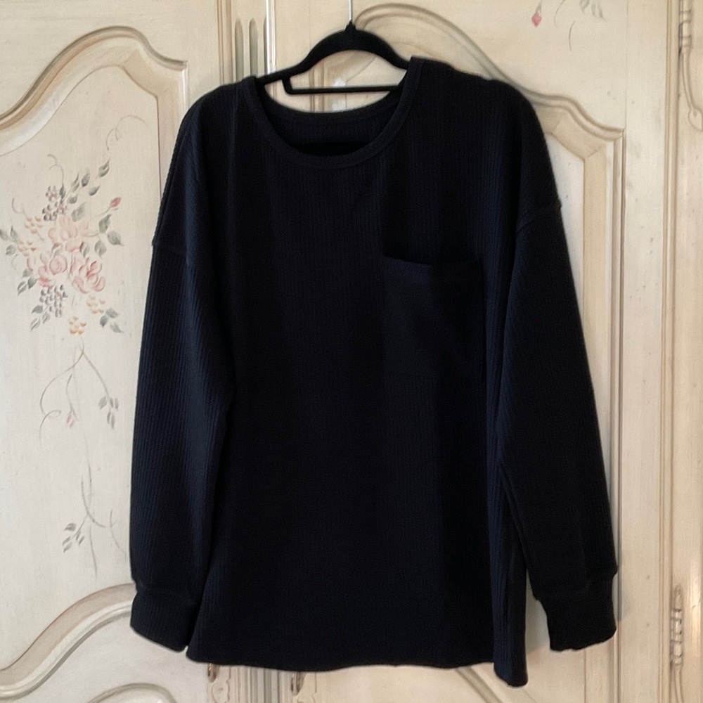 Black Long Sleeve Waffle Knit Tee